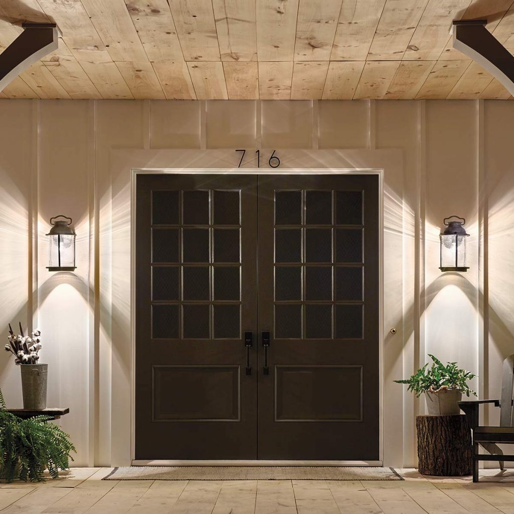 lantern wall lights in porch in dark
