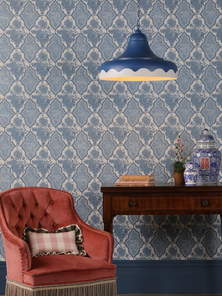 blue and while scalloped edge ceiling pendant
