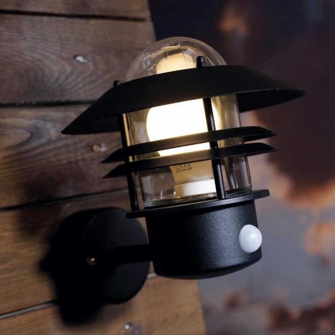 black outdoor wall light with motion sensor