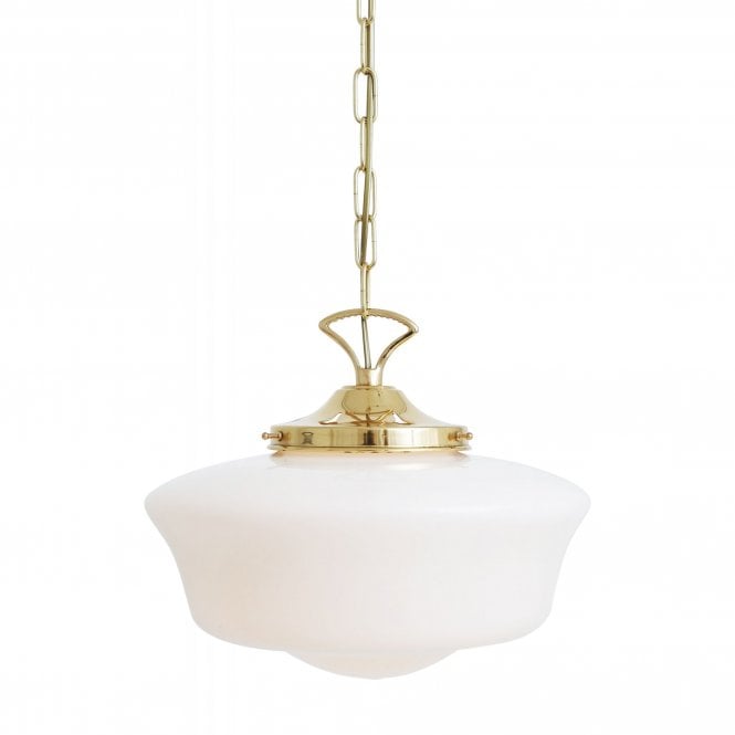 1920'S - Schoolhouse Ceiling Pendant Light In Polished Brass