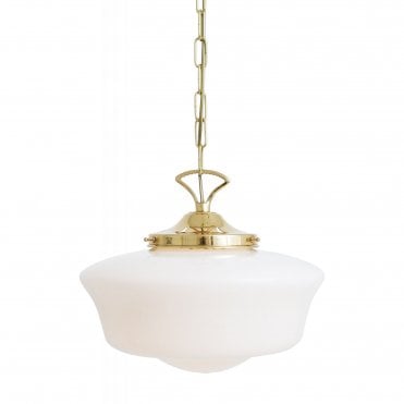 1920'S - Schoolhouse Ceiling Pendant Light In Polished Brass