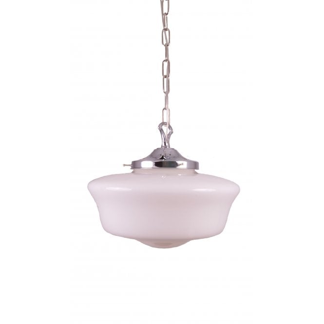 1920'S - Schoolhouse Ceiling Pendant Light In Polished Chrome