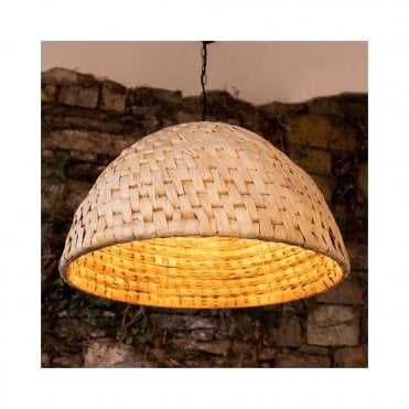 ABACA Large Rattan Dome Ceiling Pendant with Matt Black Cable and Chain