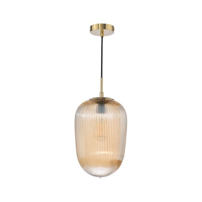 Abrielle Ceiling Pendant - Brushed Bronze and Amber Ribbed Glass