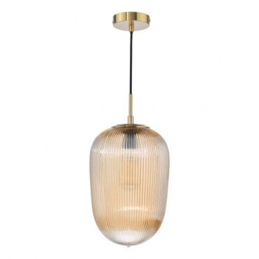bronze pendant with amber ribbed glass