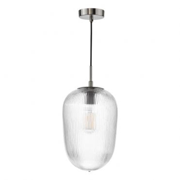 polished nickel pendant with clear ribbed glass
