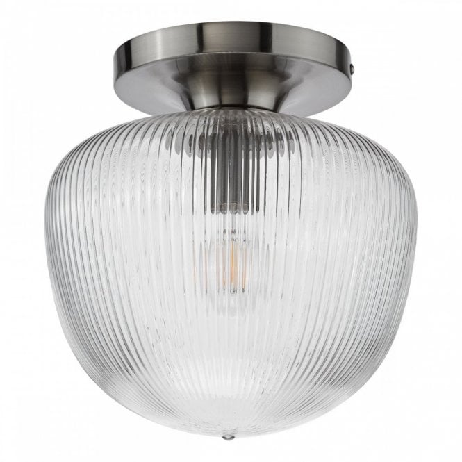 Abrielle Flush Ceiling Light - Polished Nickel and Ribbed Glass