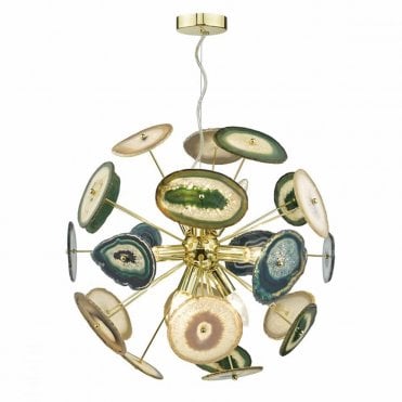 ACHATES - Eye Catching Statement 9 Light Gold Agate Ceiling Pendant