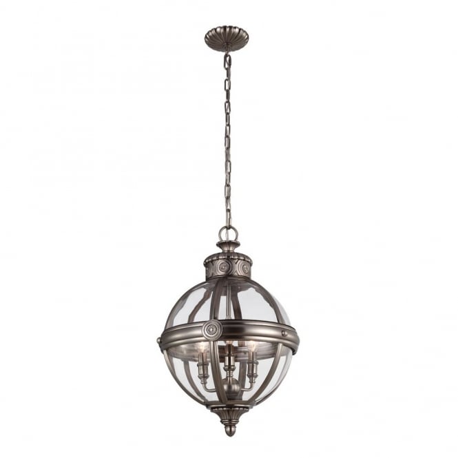 ADAMS - 3 Light Pendant Chandelier in Chrome, Clear, Nickel