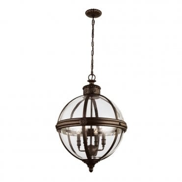 ADAMS - 4 Light Pendant Chandelier in Clear, Bronze