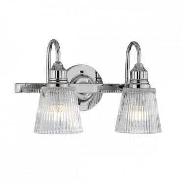Double wall light in chrome with ribbed glass shades