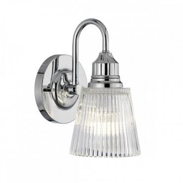 chrome 2 light wall light with ribbed glass shade