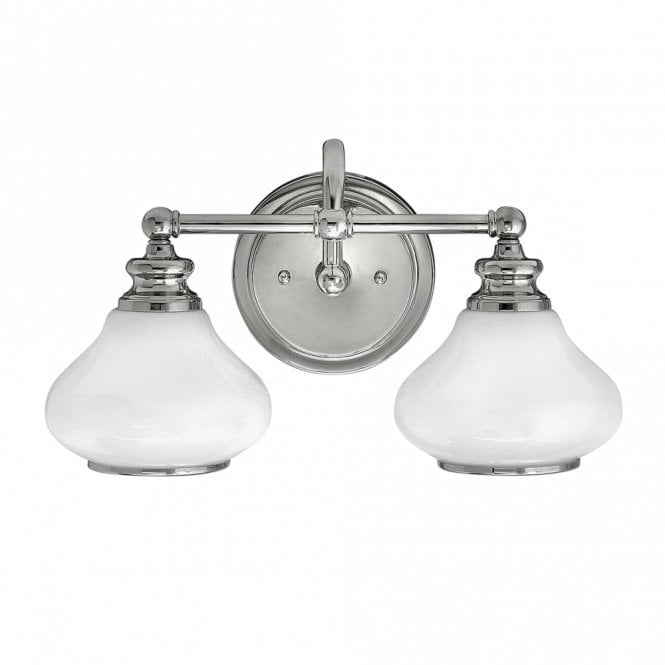 AINSLEY LED 2 Light Bath Wall Light Chrome Opal Glass Shades IP44