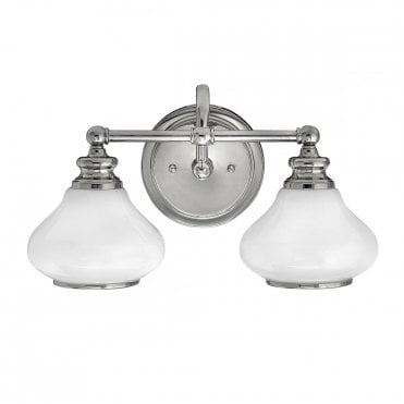 AINSLEY LED 2 Light Bath Wall Light Chrome Opal Glass Shades IP44