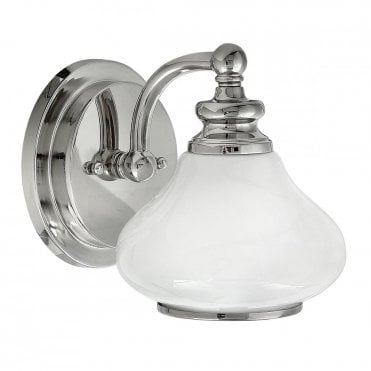 AINSLEY LED Bathroom Wall Light Chrome Opal Glass Shade IP44