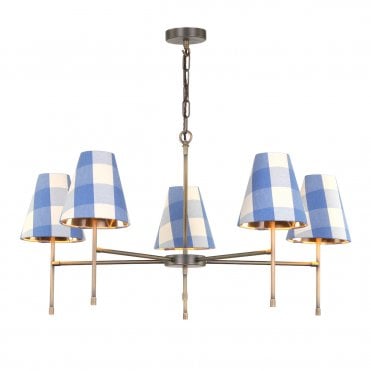 modern 5 arm chandelier in butter brushed brass finish