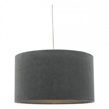AKAVIA Easy Fit Velvet Drum Ceiling Pendant Dark Grey 35cm