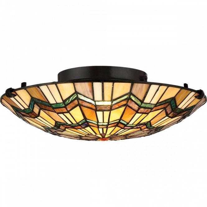 ALCOTT Tiffany Glass 2 Light Flush Ceiling Fitting Valiant Bronze
