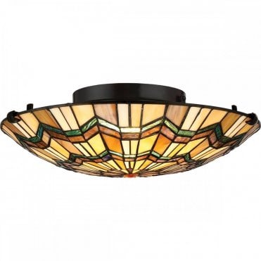 ALCOTT Tiffany Glass 2 Light Flush Ceiling Fitting Valiant Bronze