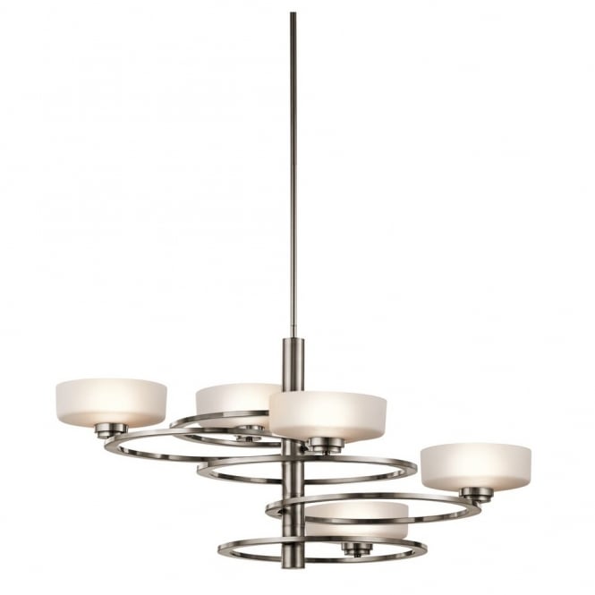 ALEEKA - 5 Light Chandelier in White, Chrome, Stainless Steel, Silver Art Deco Style