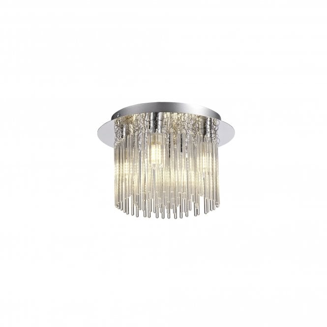 ALICE 4 Light Bathroom Ceiling Light in Polished Chrome with Clear Glass Rods
