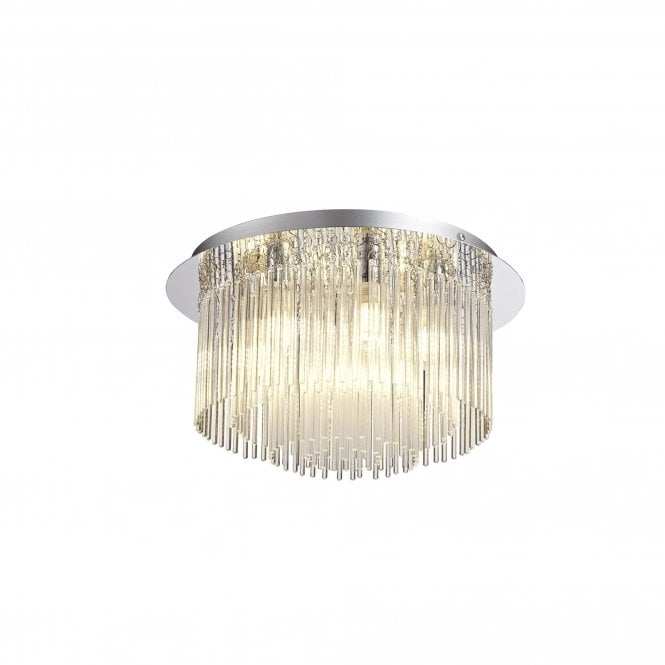ALICE 6 Light Bathroom Ceiling Light in Polished Chrome with Clear Glass Rods