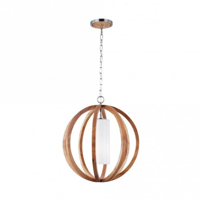 ALLIER - Light Wood/Brushed Steel Small Ceiling Pendant