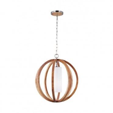 ALLIER - Light Wood/Brushed Steel Small Ceiling Pendant