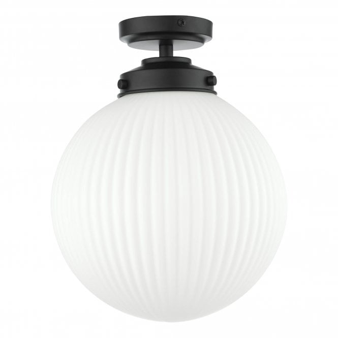 Alrik Bathroom Flush Ceiling Light - Matt Black and Opal Glass IP44