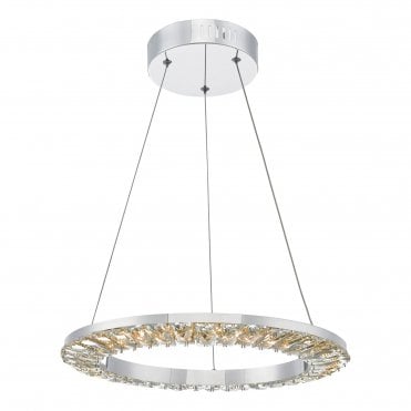 Altamura crystal LED pendant in polished chrome with floating crystal ring by The Lighting Book