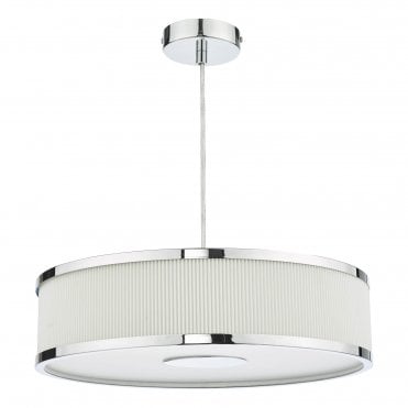 chrome 3 light single pendant with ivory drum shade