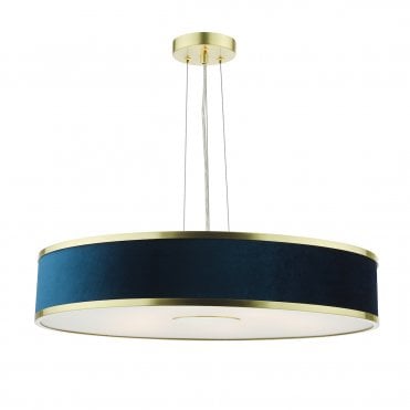 6 light brushed brass pendant with navy blue shade