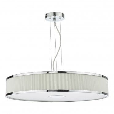 large drum shaded pendant in polished chrome and ivory