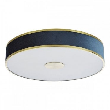 Alvaro Flush Ceiling Light - Brushed Brass and Blue Velvet