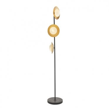 Gold And Bronze Dish Floor Light With Opal Pebble Shaped Glass