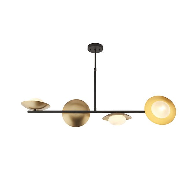 AMARYLLIS Gold And Bronze Dish Linear Pendant With Opal Pebble Shaped Glass