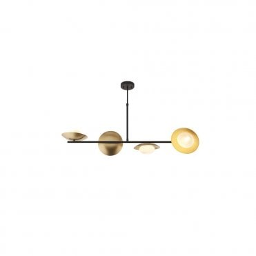 AMARYLLIS Gold And Bronze Dish Linear Pendant With Opal Pebble Shaped Glass