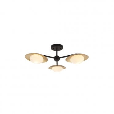AMARYLLIS Gold And Bronze Dish Semi-Flush With Opal Pebble Shaped Glass