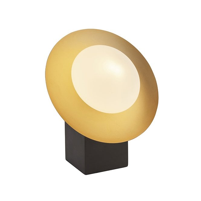AMARYLLIS Gold And Bronze Dish Table Light With Opal Pebble Shaped Glass