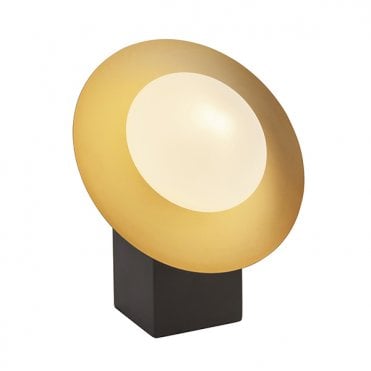 Gold And Bronze Dish Table Light With Opal Pebble Shaped Glass