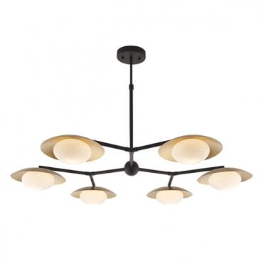 Large Gold And Bronze Dish Semi-Flush With Opal Pebble Shaped Glass