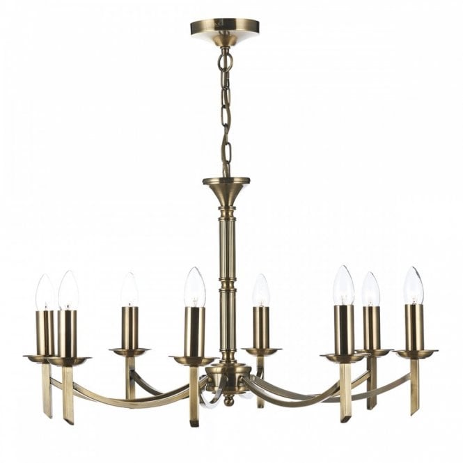 AMBASSADOR Traditional Antique Brass 8 Light Ceiling Light (Dual Mount)
