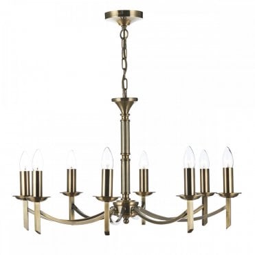 AMBASSADOR Traditional Antique Brass 8 Light Ceiling Light (Dual Mount)