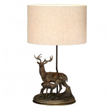 Bronze Table Lamp With Oval Shade - Stag