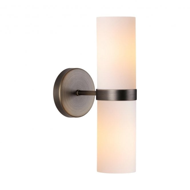 Anais 2 Light Wall Light In Opal Glass and Antique Brass