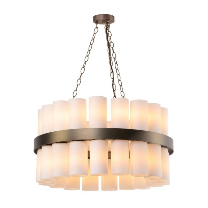 Anais 36 Light Pendant In Opal Glass and Antique Brass