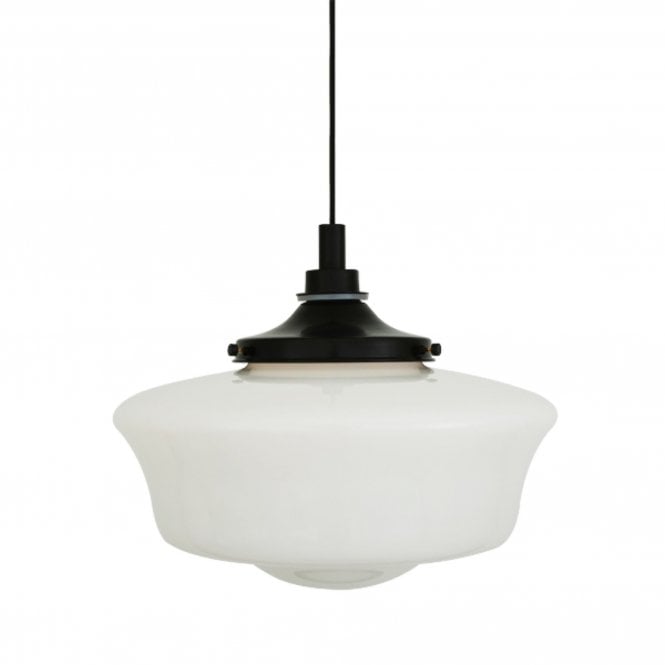 ANATH Industrial Schoolhouse Bathroom Ceiling Pendant Matt Black Opal Glass IP44