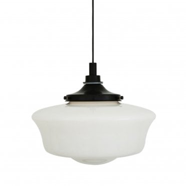 ANATH Industrial Schoolhouse Bathroom Ceiling Pendant Matt Black Opal Glass IP44