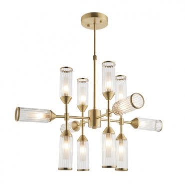 Ribbed And Clear Glass Satin Brass Pendant