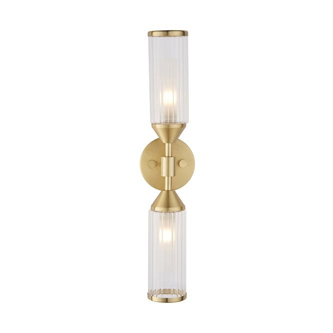 ANCILLARY Ribbed And Frosted Glass Satin Brass Double Wall Light
